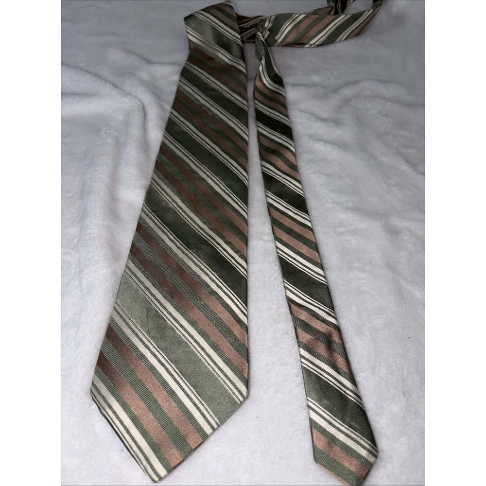Murano Sage Striped silk tie‎ Made In USA Earth Tones Traditional Classic Satiny